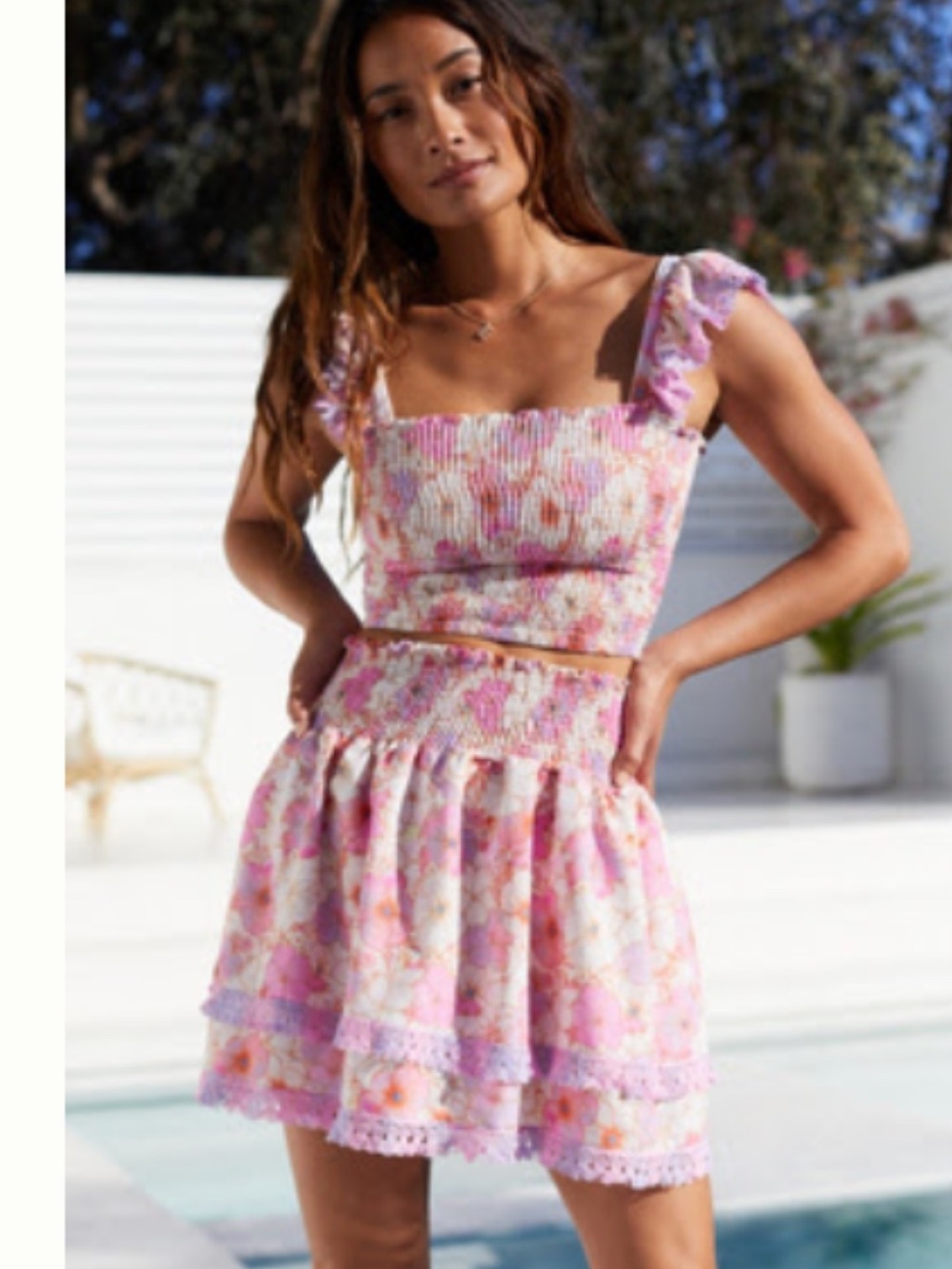 Peixoto ruffled crop top and skirt set